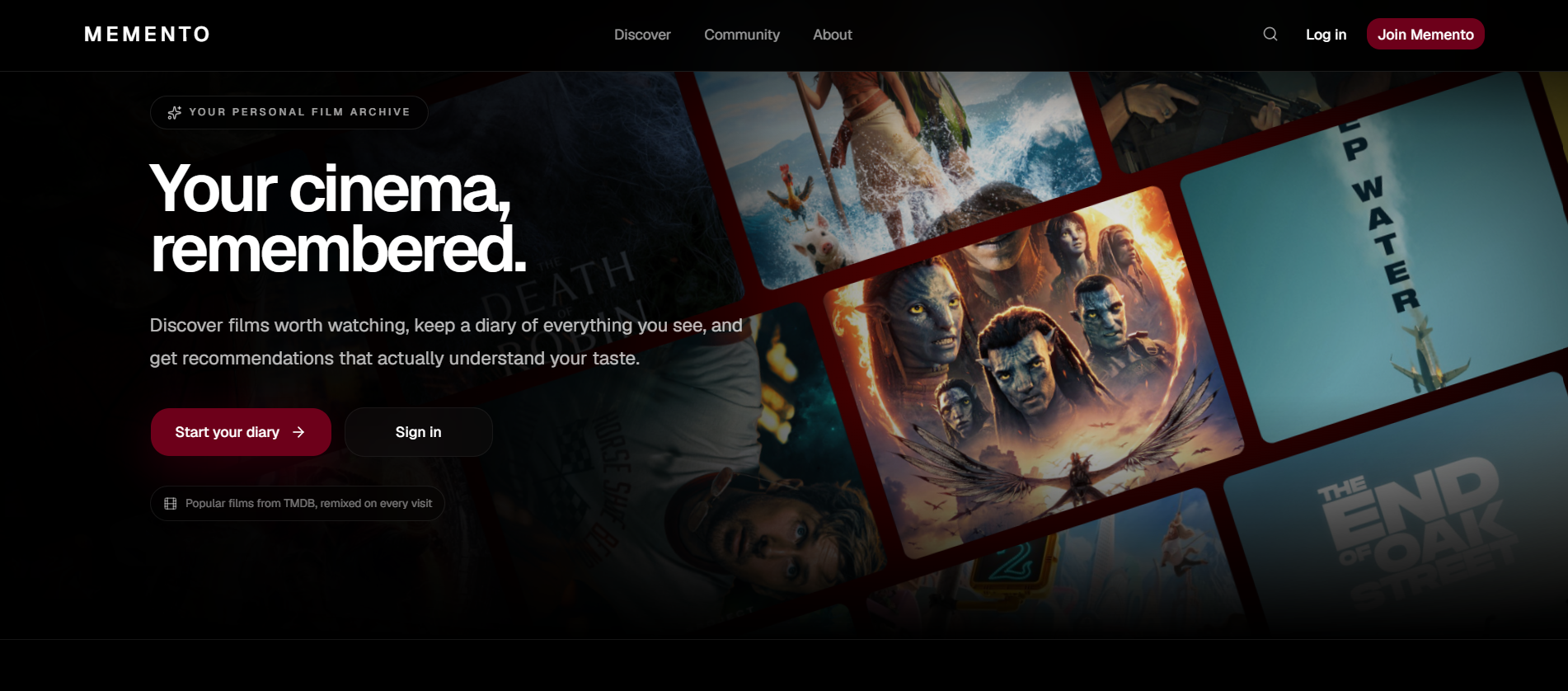 Memento landing page
