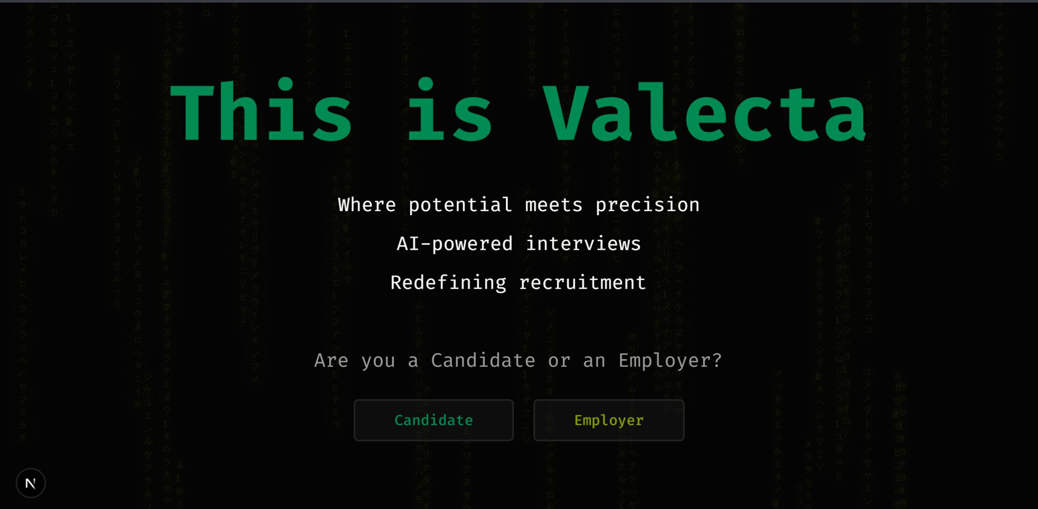 Valecta landing page